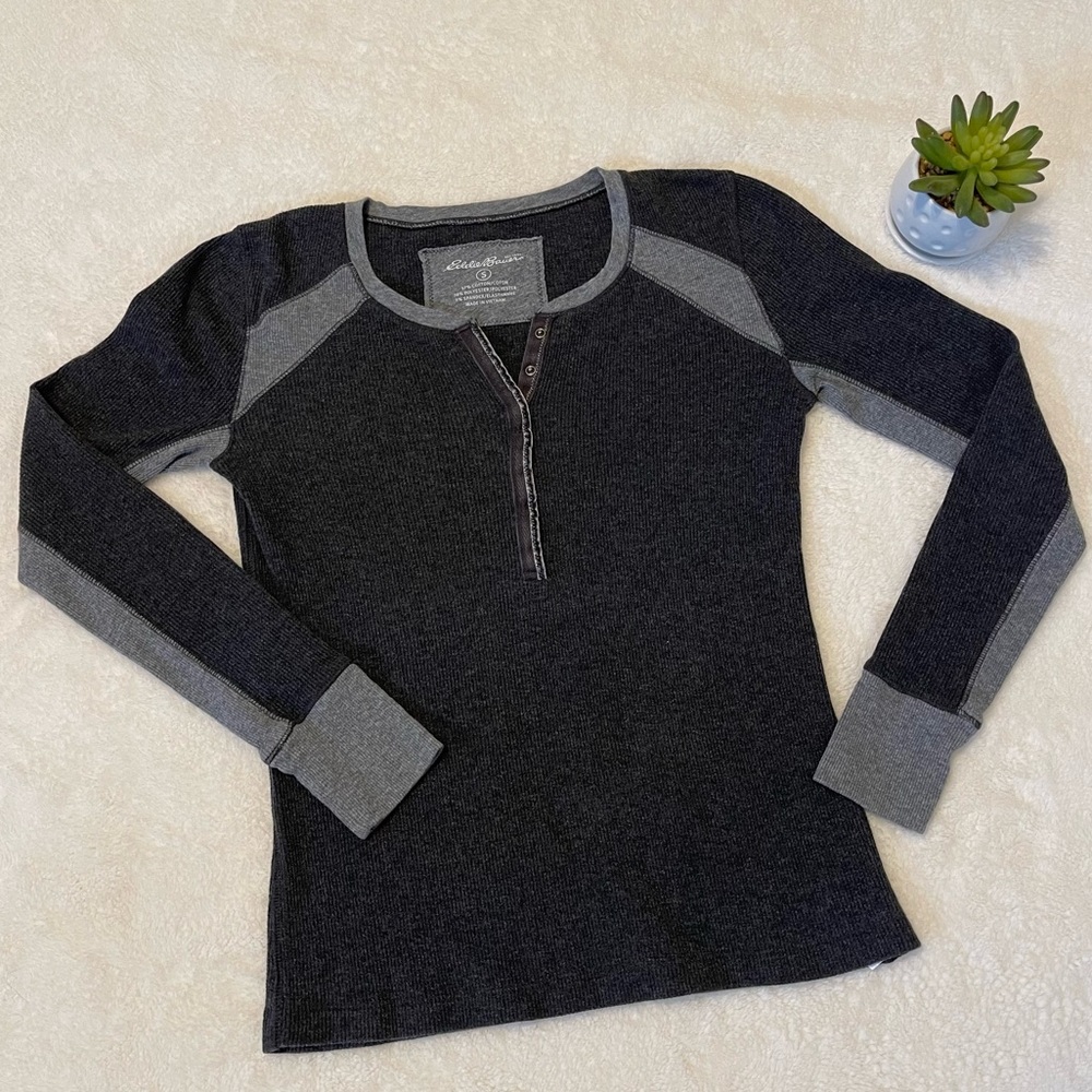 Eddie Bauer Waffle Knit Long Sleeve Henley Top Size Small